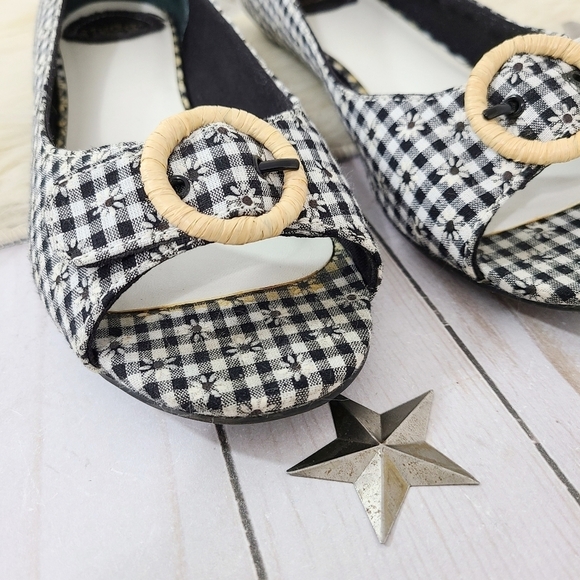 Vintage Mudd gingham daisy peep toe flats size 8 - Picture 5 of 6